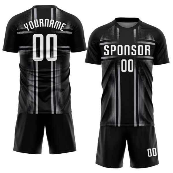 Custom Black White-Gray Sublimation Soccer Uniform Jersey