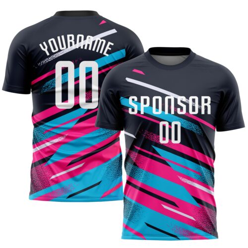 Soccer0525 Custom Navy White Pink-Light Blue Sublimation Soccer Uniform Jersey