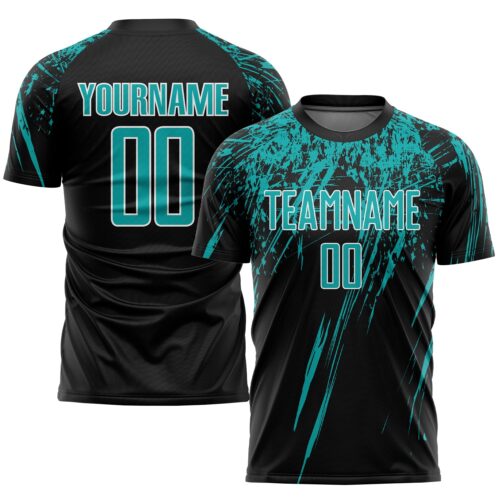 Soccer0555_cd9c0864-a797-4530-a7e6-837552f50df3 Custom Black Aqua-White Sublimation Soccer Uniform Jersey