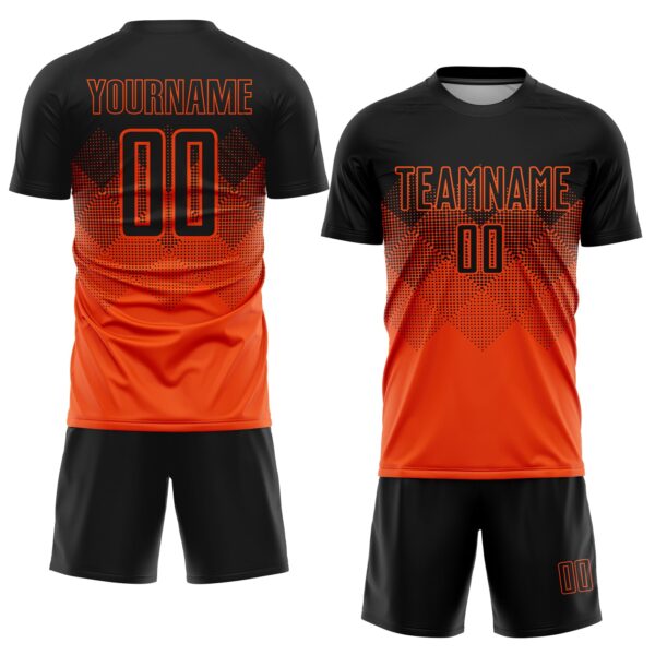Custom Orange Black Gradient Square Shape Sublimation Soccer Uniform Jersey