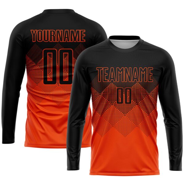 Custom Orange Black Gradient Square Shape Sublimation Soccer Uniform Jersey