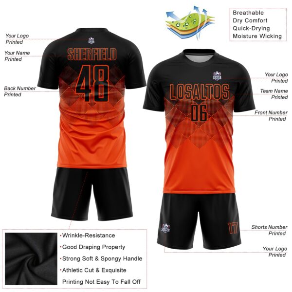 Custom Orange Black Gradient Square Shape Sublimation Soccer Uniform Jersey