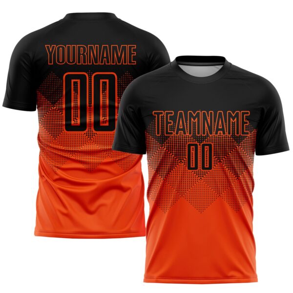 Custom Orange Black Gradient Square Shape Sublimation Soccer Uniform Jersey