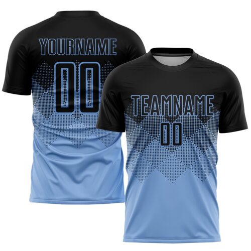 Soccer0564 Custom Light Blue Black Sublimation Soccer Uniform Jersey