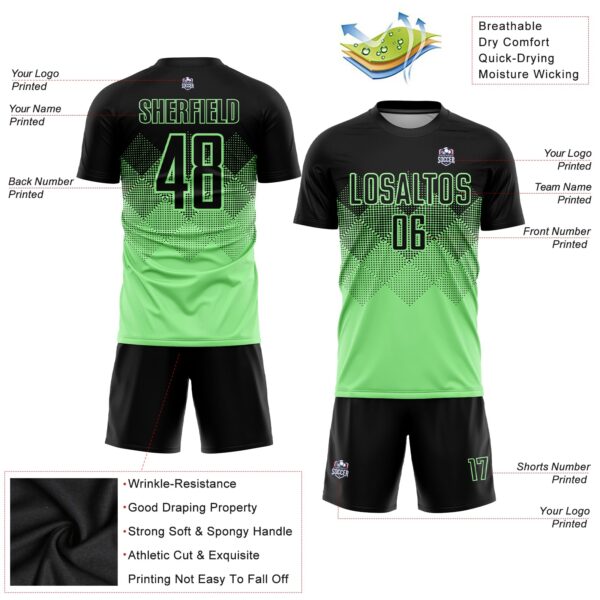 Custom Pea Green Black Sublimation Soccer Uniform Jersey