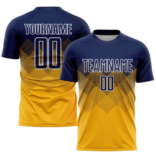 Custom Gold Navy-White Sublimation Soccer Uniform Jersey