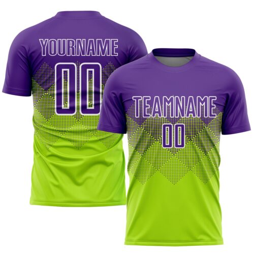 Soccer0666 Custom Neon Green Purple-White Sublimation Soccer Uniform Jersey