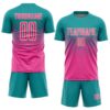 Custom Teal Pink-Cream Sublimation Soccer Uniform Jersey