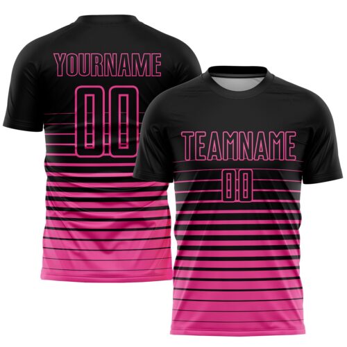 Soccer0706 Custom Black Pink Pinstripe Fade Fashion Sublimation Soccer Uniform Jersey