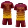 Custom Maroon Yellow Pinstripe Fade Fashion Sublimation Soccer Uniform Jersey