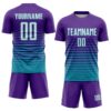 Custom Purple White-Teal Pinstripe Fade Fashion Sublimation Soccer Uniform Jersey