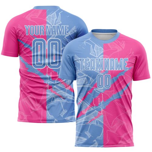 Soccer0766 Custom Graffiti Pattern Light Blue-Pink Scratch Sublimation Soccer Uniform Jersey