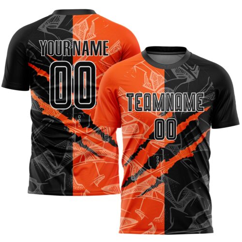 Soccer0769 Custom Graffiti Pattern Black-Orange Scratch Sublimation Soccer Uniform Jersey