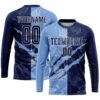 Custom Graffiti Pattern Navy-Light Blue Scratch Sublimation Soccer Uniform Jersey