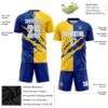 Custom Graffiti Pattern White Royal Yellow-Light Blue Scratch Sublimation Soccer Uniform Jersey