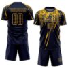 Custom Navy Yellow Sublimation Soccer Uniform Jersey