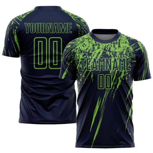 Soccer0807 Custom Navy Neon Green Sublimation Soccer Uniform Jersey