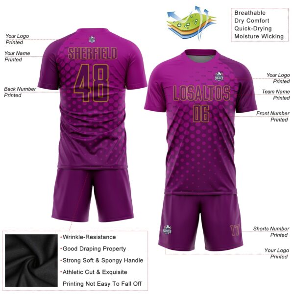Custom Deep Pink Purple-Old Gold Sublimation Soccer Uniform Jersey