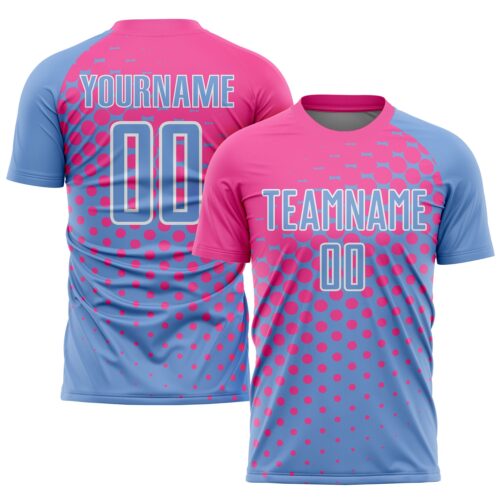 Soccer0881 Custom Light Blue Pink-White Sublimation Soccer Uniform Jersey