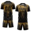 Custom Old Gold Black Sublimation Soccer Uniform Jersey