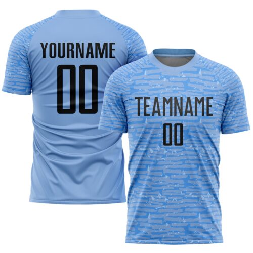 Soccer1038 Custom Light Blue Black Sublimation Soccer Uniform Jersey