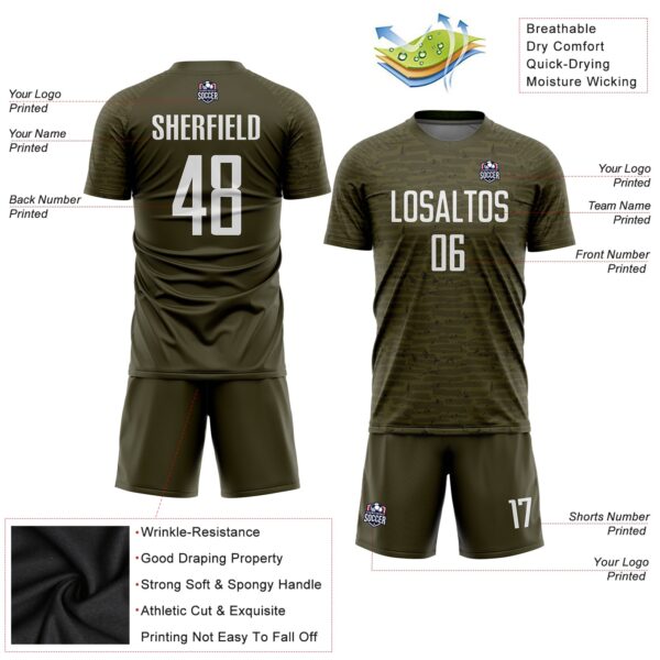 Custom Olive White Sublimation Salute To Service Soccer Uniform Jersey