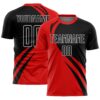 Custom Red Black-White Curve Lines Sublimation Soccer Uniform Jersey
