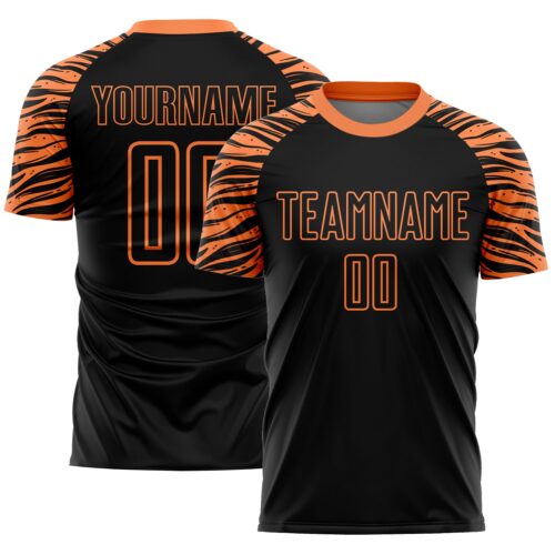 Soccer1213 Custom Black Orange Tiger Stripes Sublimation Soccer Uniform Jersey