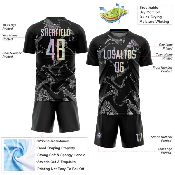 Custom Black Gradient-Gray Curve Lines Sublimation Soccer Uniform Jersey