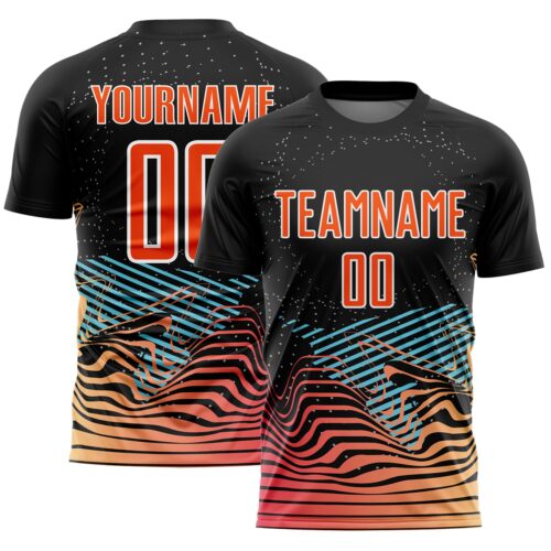 Soccer1357 Custom Black Orange-White Lines Sublimation Soccer Uniform Jersey