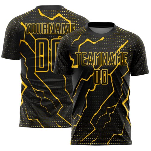 Soccer1440 Custom Black Yellow Lightning Sublimation Soccer Uniform Jersey