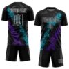 Custom Black Teal-Purple Dripping Splatter Art Sublimation Soccer Uniform Jersey