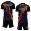 Custom Black Orange-Royal Dripping Splatter Art Sublimation Soccer Uniform Jersey