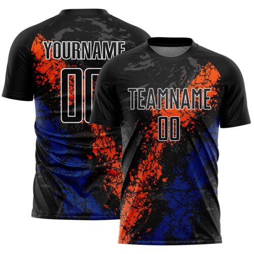 Soccer1483 Custom Black Orange-Royal Dripping Splatter Art Sublimation Soccer Uniform Jersey