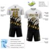 Custom White Old Gold-Black Flame Sublimation Soccer Uniform Jersey