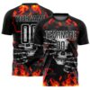 Custom Black Red-Gold Skull Flame Sublimation Soccer Uniform Jersey