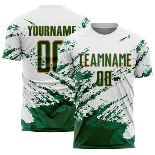 Soccer2021 Custom White Green Kelly Green-Gold Abstract Fragment Art Splash Sublimation Soccer Uniform Jersey