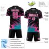 Custom Black Pink-Teal Abstract Fragment Art Splash Sublimation Soccer Uniform Jersey