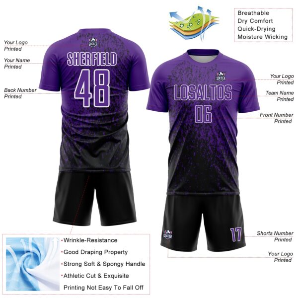 Custom Purple Black-White Abstract Fragment Art Sublimation Soccer Uniform Jersey