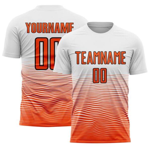 Custom White Orange-Black Gradient Line Sublimation Soccer Uniform Jersey