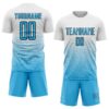 Custom White Sky Blue-Black Gradient Line Sublimation Soccer Uniform Jersey
