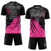 Custom Black Pink-White Gradient Scratch Splash Sublimation Soccer Uniform Jersey