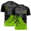Custom Black Neon Green-White Gradient Scratch Splash Sublimation Soccer Uniform Jersey