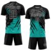 Custom Black Aqua-White Gradient Scratch Splash Sublimation Soccer Uniform Jersey