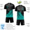 Custom Black Aqua-White Gradient Scratch Splash Sublimation Soccer Uniform Jersey