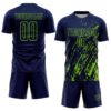 Custom Navy Neon Green Splash Sublimation Soccer Uniform Jersey