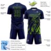 Custom Navy Neon Green Splash Sublimation Soccer Uniform Jersey