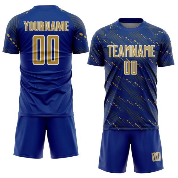 Custom Royal Old Gold-White Slant Lines Sports Sublimation Soccer Uniform Jersey
