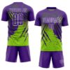 Custom Purple White-Neon Green Gradient Claw Mark Splatter Sports Sublimation Soccer Uniform Jersey