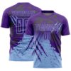 Custom Purple Light Blue Gradient Claw Mark Splatter Sports Sublimation Soccer Uniform Jersey